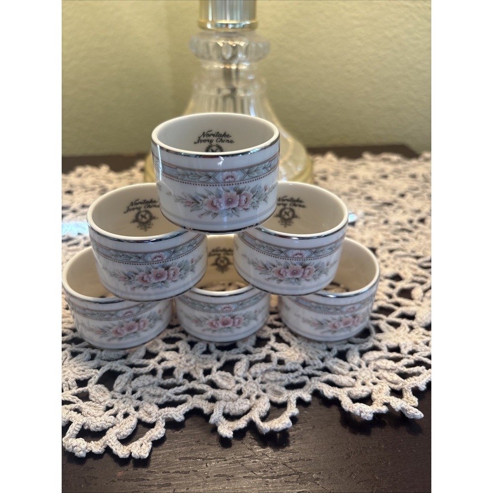 6 Noritake Rothschild 7293 Round Napkin Rings MINT PERFECT RARE
